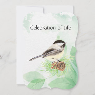 Memorial Service Inbjudan Watercolor Chickadee Bir