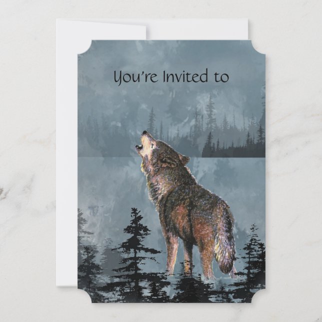 Memorial Service Inbjudan Watercolor Howling Varg (Framsida)