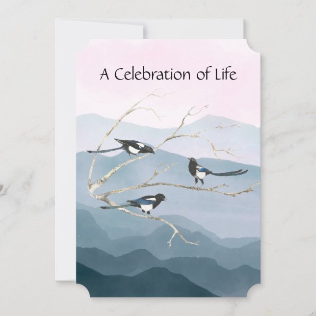 Memorial Service Inbjudan Watercolor Magpie Bird (Framsida)