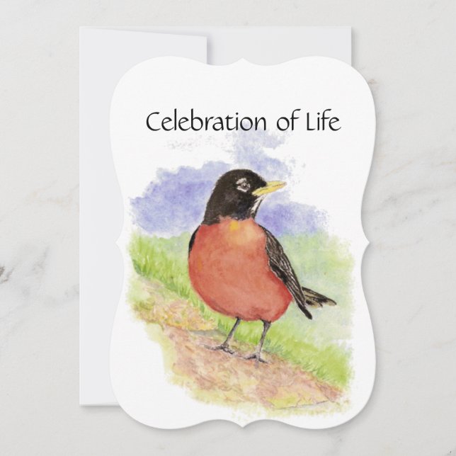 Memorial Service Inbjudan Watercolor Robin Bird (Framsida)
