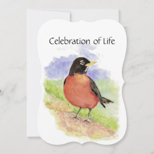 Memorial Service Inbjudan Watercolor Robin Bird