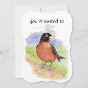 Memorial Service Inbjudan Watercolor Robin Bird