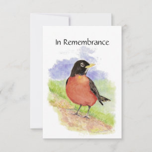 Memorial Service Inbjudan Watercolor Robin Bird