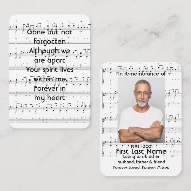 Memorial Service Invite Music Notes background Visitkort (Fram/baksida)