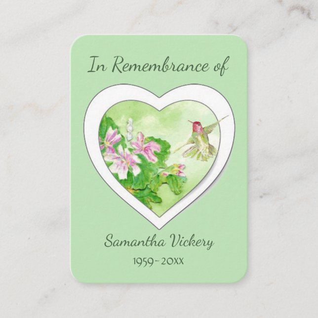 Memorial Service Keepsaké Watercolor Hummingbird Visitkort (Framsida)