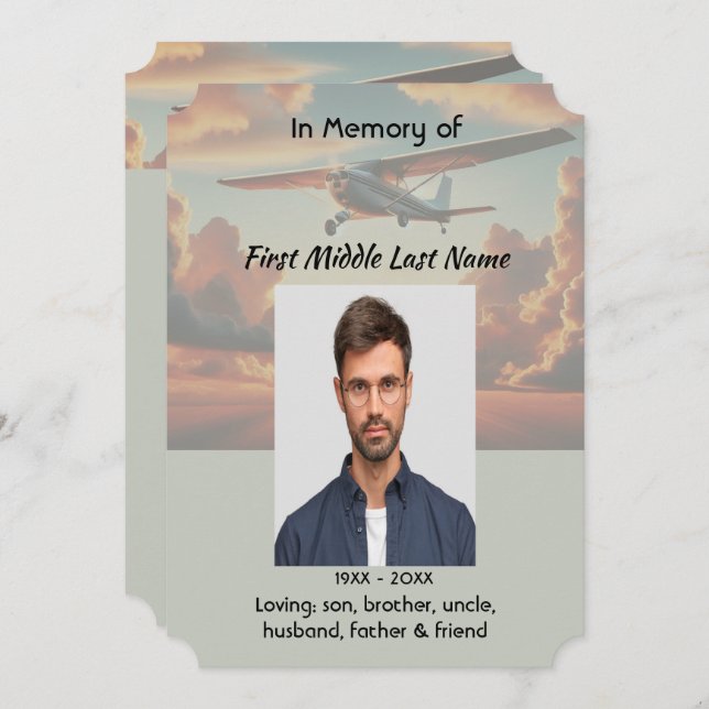 Memorial Service Pilot Airplane Flying Sunset Inbjudningar (Fram/baksida)