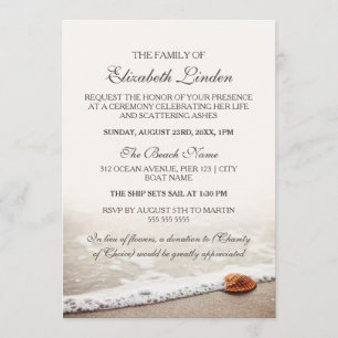 Memorial Service Seashell på stranden Inbjudningar