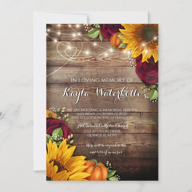 Memorial Service Solros & Ro Död Inbjudningar (Framsida)