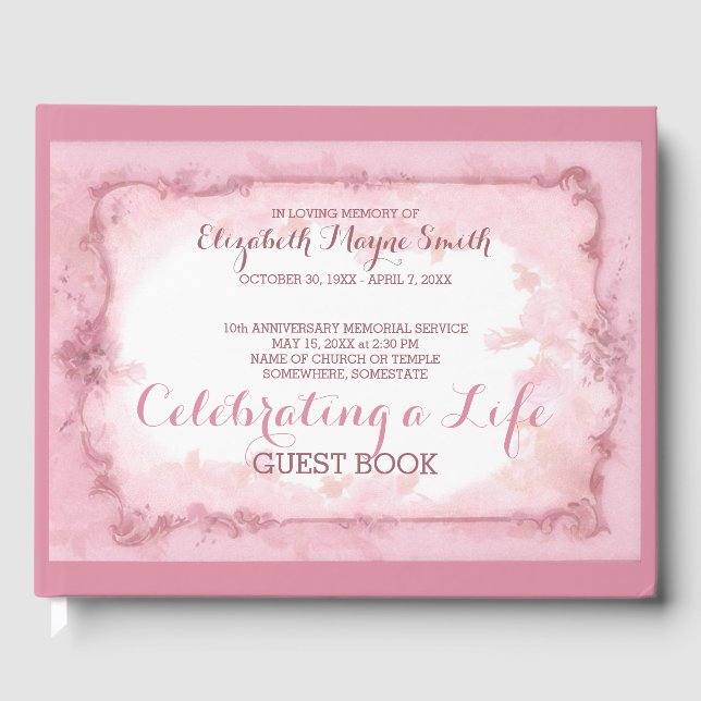Memorial Service som firar ett Life Rosa ros Gästböcker (Framsida)
