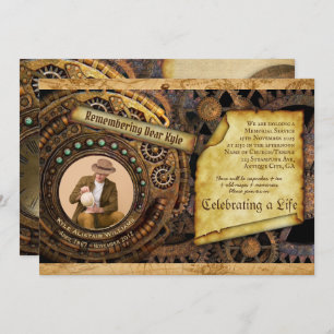 Memorial Service Steampunk Gear Time Maskin Photo Inbjudningar