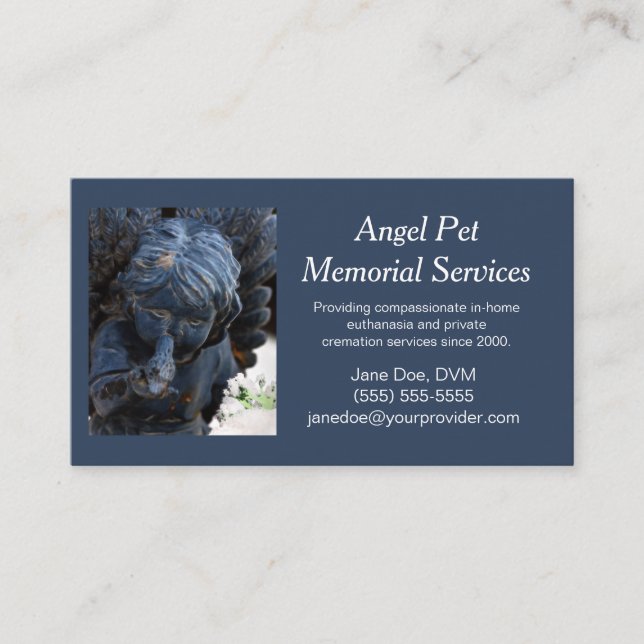 Memorial Services för Blue Pet Guardian Angel Visitkort (Framsida)