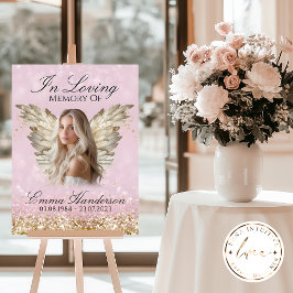 Memorial Sign för Vingar i Golden Glitter Angel Poster