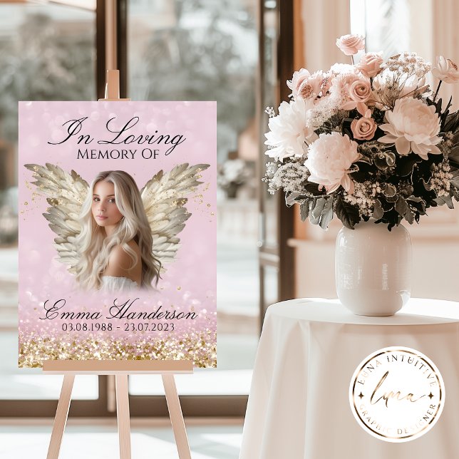 Memorial Sign för Vingar i Golden Glitter Angel Poster (Skapare uppladdad)
