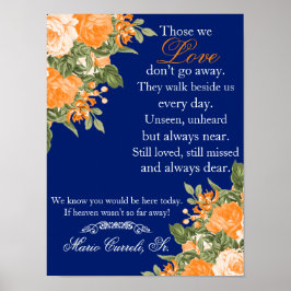 Memorial Sign - Orange Flowers on Navy Blue Poster