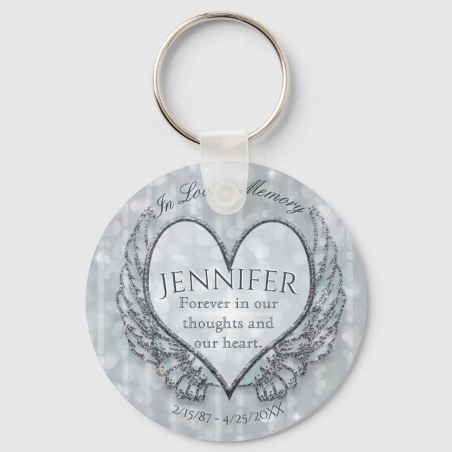 Memorial | Silver Angel Vingar och Heart Nyckelring (Framsida)