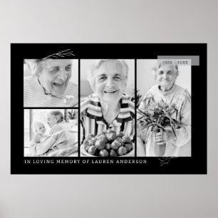 Memorial Simple Modern 4 Photo Grid Poster
