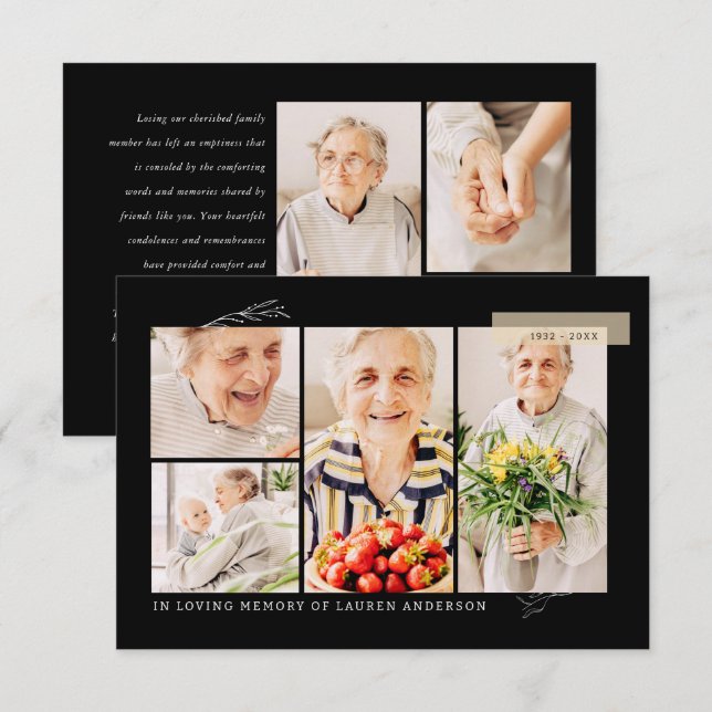 Memorial Simple Modern 7 Photo Grid Prayer Tack Kort (Fram/baksida)