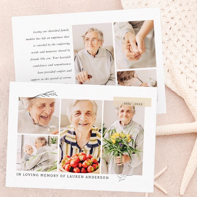 Memorial Simple Modern 7 Photo Grid Prayer Visitkort (Skapare uppladdad)