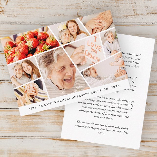 Memorial Simple Modern 9 Photos Prayer Visitkort (Skapare uppladdad)