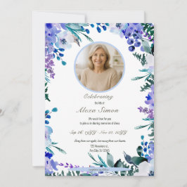 Memorial Soft Blue Blommigt Firande of Life Inbjudningar