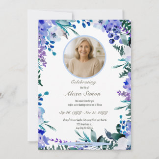 Memorial Soft Blue Blommigt Firande of Life Inbjudningar