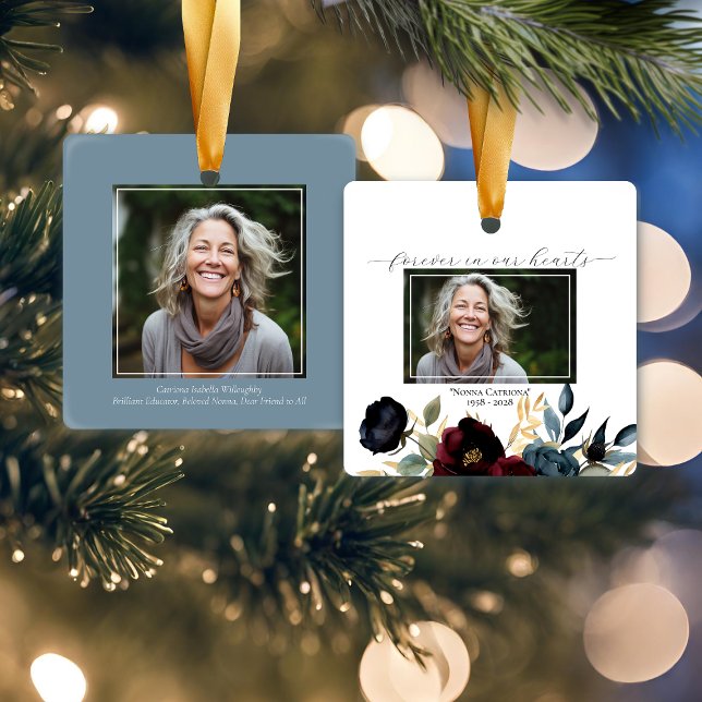 Memorial Square för Blommigten Burgundy Navy Julgransprydnad Keramik (Skapare uppladdad)