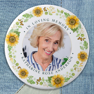 Memorial Sunblommors Personlig Photo Funeral Knapp