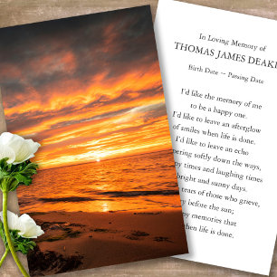Memorial Sunrise Funeral Prayer Sympathy Card Visitkort
