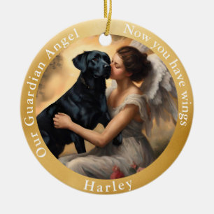 Memorial Svart lab Angel Art-Anpassningsbar Julgransprydnad Keramik