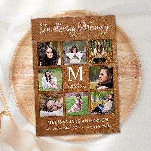 Memorial Sympathy 8 Photo Collage Leather Funeral Tack Kort