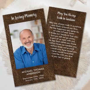 Memorial Sympathy Faux Leather Funeral Prayer Card Visitkort