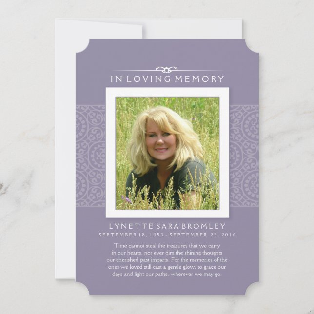 Memorial Tack Lilac Lila Photo Meddelande (Framsida)