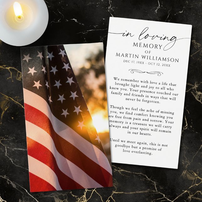 Memorial USA Flag Sympathy Funeral Prayer Card Visitkort (Skapare uppladdad)