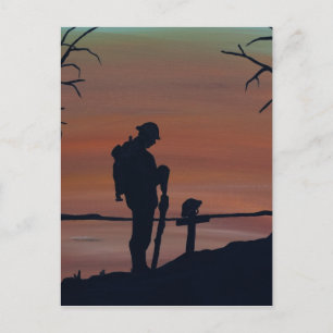 Memorial, veternas dag, silhuette solider på grav vykort