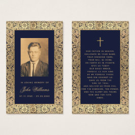 Memorial Vintage Navy Blue Gold Roses  Prayer Card Visitkort