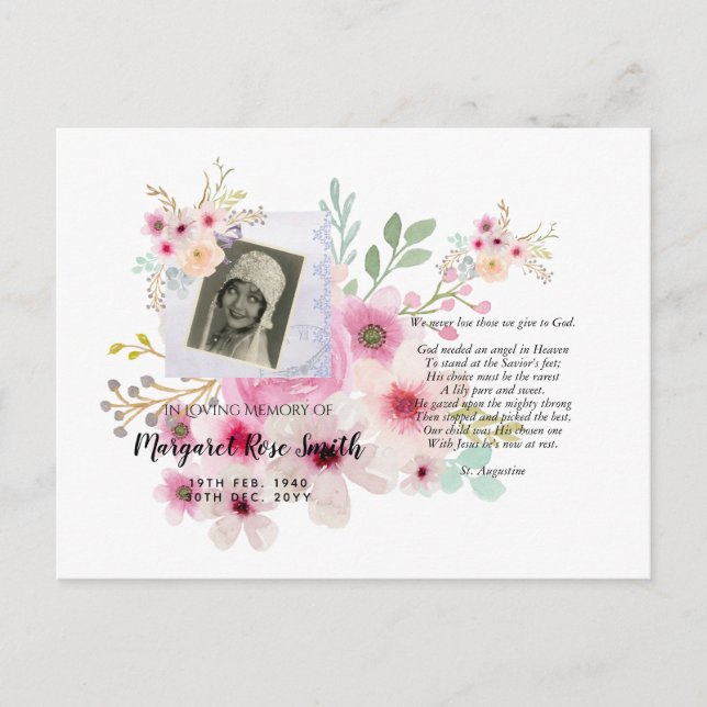 Memorial-vykort med PHOTO-verse-blommor Vykort (Framsida)