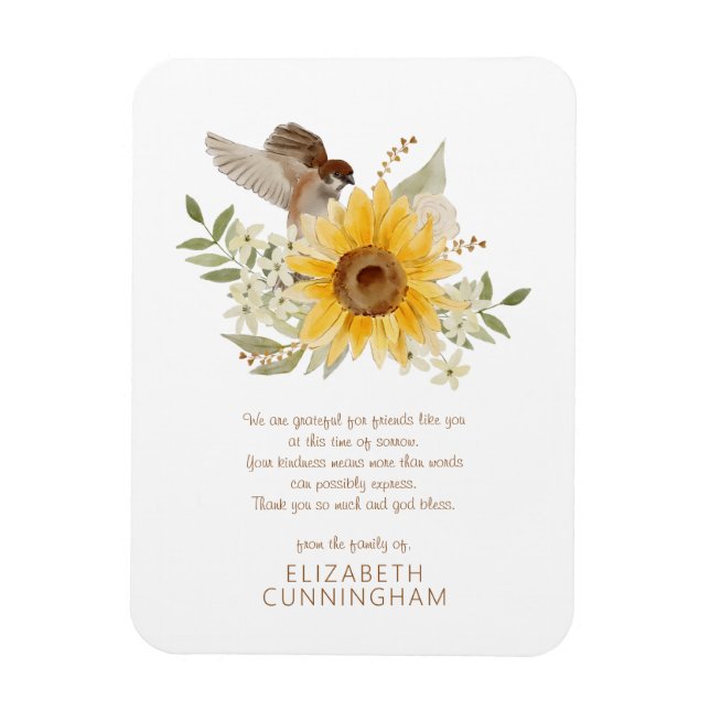 Memorial Watercolor Bird och Sunblommor Botanicals Magnet (Vertikal)
