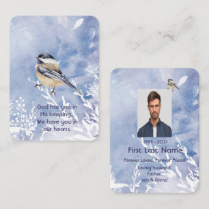 Memorial Watercolor Chickadee Bird Winter Nature Visitkort
