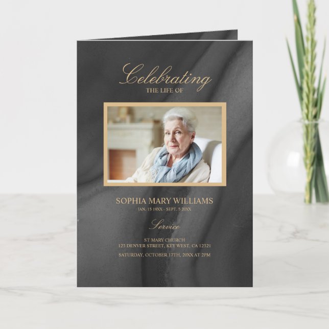 Memorialprogrammet Black & Guld Calligraphy Kort (Framsida)