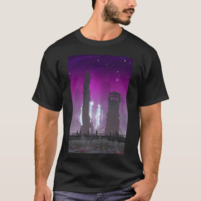 Memorials - Cyberpunk Future Ghost Town T Shirt (Framsida)