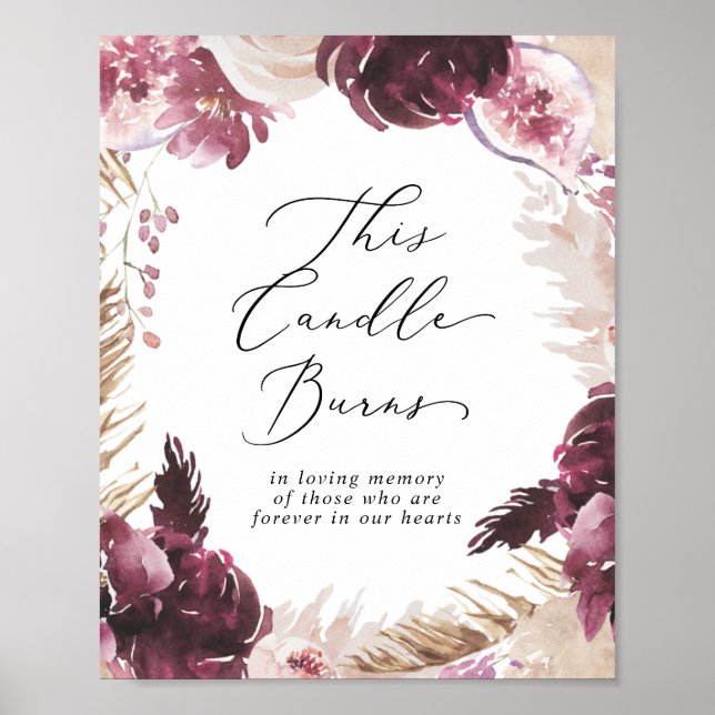 Memorialtecken för Boho Pampas Candle Burns Bröllo Poster (Framsidan)