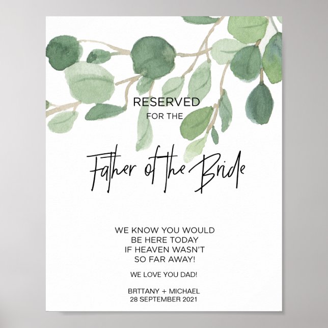 Memorialtecken för Far i Bride Bröllop Poster (Framsidan)