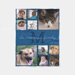 Memories Classic Blue Monogram 10 Photo Collage Fleecefilt