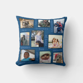 Memories Classic Blue Monogram Photo Collage Kudde
