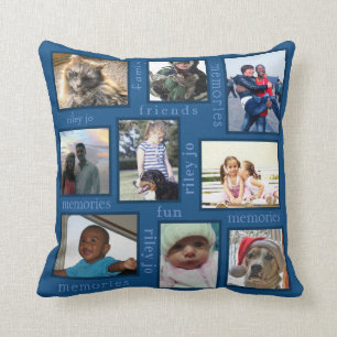 Memories Classic Blue Monogram Photo Collage Kudde