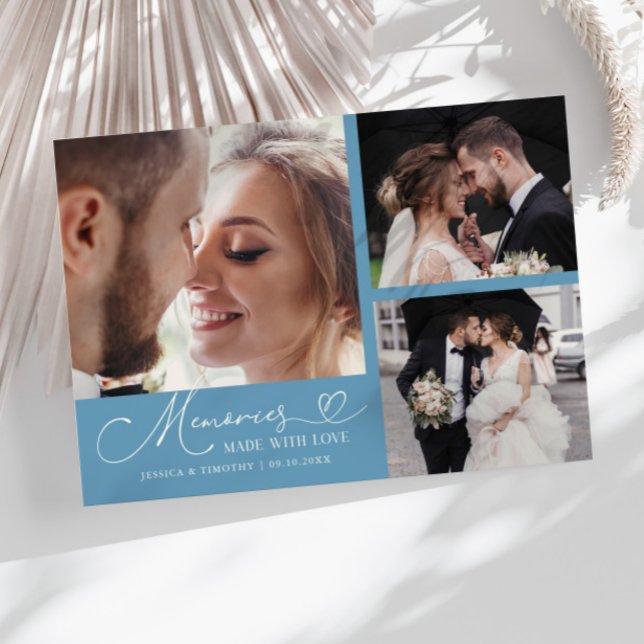 Memories Made With Love Wedding Denim Blue Photo Tack Kort (Skapare uppladdad)