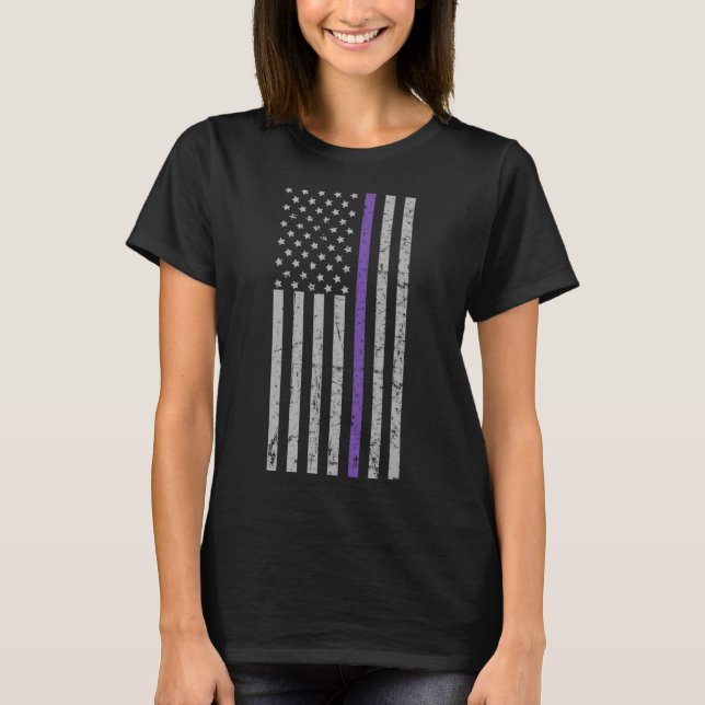 Memories Matter Alzheimer USA flagga Lila Strip T Shirt (Framsida)