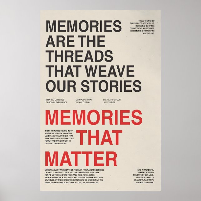 Memories Typography Poster Sentimental Wall Art (Framsidan)