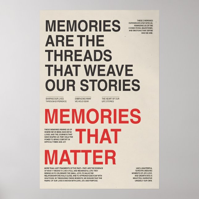 Memories Typography Poster Sentimental Wall Art (Framsidan)