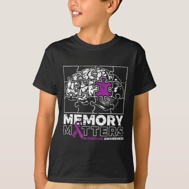 Memory Matter Lila Ribbon Brain Puzzle Alzheimer T Shirt (Framsida)
